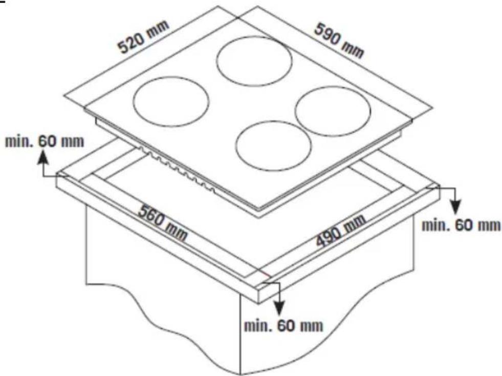 520 mm 590 mm min. 60 mm 560 mm 490 mm min. 60 mm min. 60 mm