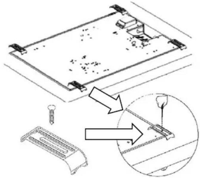 Technical diagram showing assembly steps of a mechanical component with labeled parts and an inset view of the assembly process.
