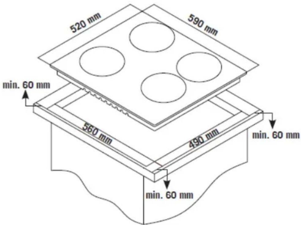 520 mm 590 mm min. 60 mm 560 mm 490 mm min. 60 mm min. 60 mm