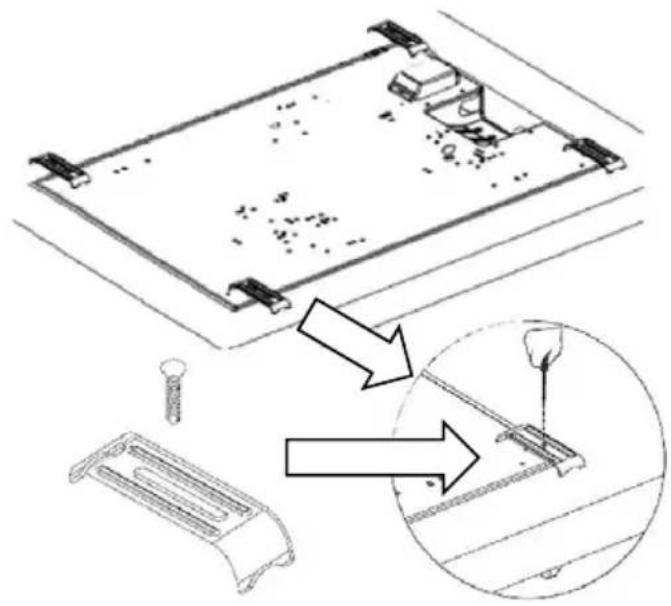 Technical diagram showing assembly of a mechanical component with an inset close-up highlighting a lever mechanism.