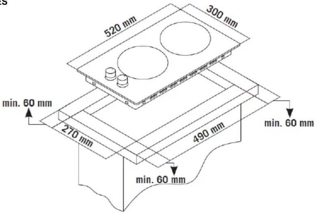 520 mm 300 mm min. 60 mm 270 mm 490 mm min. 60 mm min. 60 mm