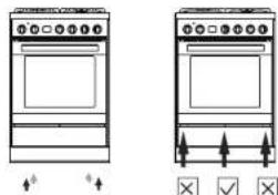 Two identical line drawings of an oven with handles and a door, shown side by side without any text or symbols.