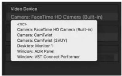 Video Device Camera: FaceTime HD Camera (Built-in) Camera: FaceTime HD Camera (Built-in) Camera: CamTwist Camera: CamTwist (2VUY) Desktop: Monitor 1 Window: ADR Panel Window: VST Connect Performer