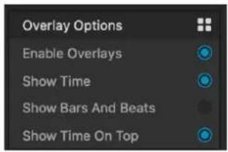 Overlay Options Enable Overlays Show Time Show Bars And Beats Show Time On Top
