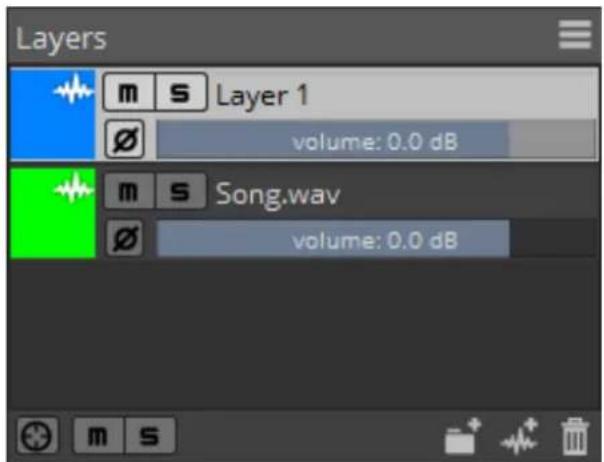Layers m s Layer 1 volume: 0.0 dB m s Song.wav volume: 0.0 dB
