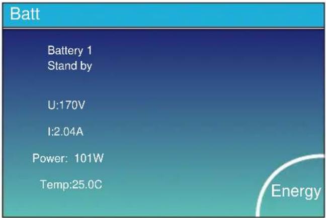 Batt Battery 1 Stand by U:170V I:2.04A Power: 101W Temp:25.0C Energy