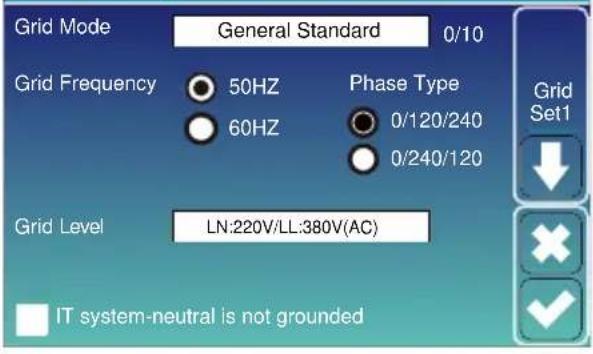 Grid Mode General Standard 0/10 Grid Frequency 50HZ Phase Type 60HZ 0/120/240 0/240/120 Grid Level LN:220V/LL:380V(AC) IT system-neutral is not grounded
