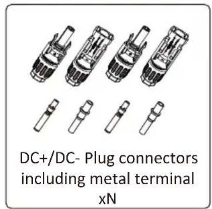 DC+/DC- Plug connectors including metal terminal xN