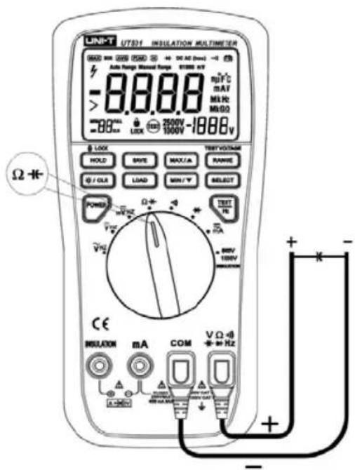UNIT UTS01 INSULATION MULTIMETER 0000 MHz 2250 0500 36.4V (Hz) Auto Range Manual Range 81000 kV -8.8.8.8 mJFt mA MHz MDD 88000 2500V -1888V LOCK 1900V SET CLK HOLD SAVE MAX/A RANKS /OLR LOAD MIN/T SELECT POWER W/NZ V/V2 Ω+ V/V2 TEST VOUT/MAN RANKS SELECT TEST IE 80V 100V MOUT/MAN CE INSULATION mA COM VΩ + K - Ω+