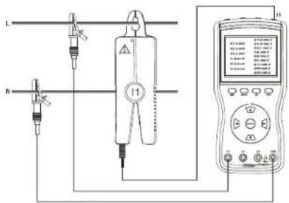Medical or laboratory procedure diagram showing tubing, pressure gauges, and a digital multimeter connected to labeled points L and N.