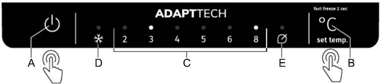 ADAPTTECH A D 2 3 4 5 6 8 C E B fast freeze 2 sec set temp.