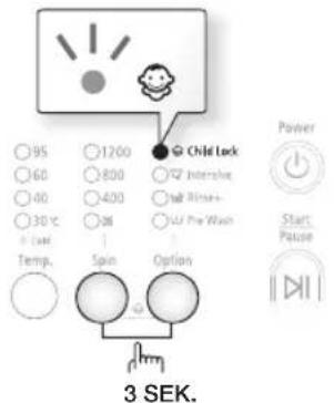 95 60 40 30°C 1200 800 400 20 Child Lock Intensive Rinse+ LW Pre Wash Temp. Spin Option Power Start Pause 3 SEK.