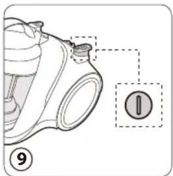 Diagram of a vacuum cleaner with labeled parts and a numbered section marker