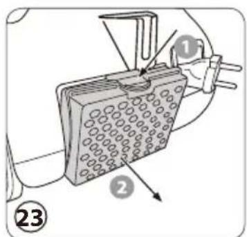 Diagram showing a device with numbered parts and directional arrows, likely illustrating a process or assembly.