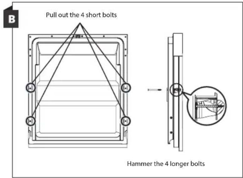Pull out the 4 short bolts Hammer the 4 longer bolts