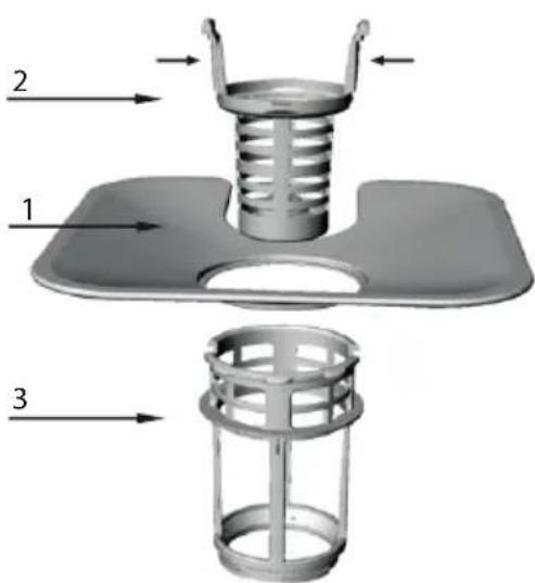Technical diagram of a mechanical component with labeled parts 1, 2, and 3