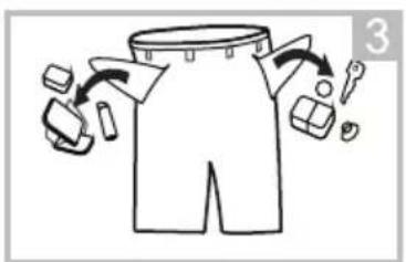 Diagram illustrating a garment pattern with labeled parts and directional arrows indicating movement or processing steps.