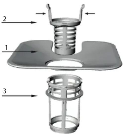 Technical diagram of a mechanical component with labeled parts 1, 2, and 3