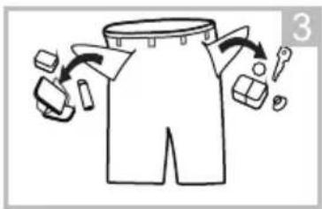 Illustration showing a garment with labeled parts and directional arrows indicating process flow
