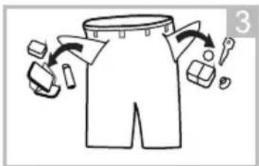 Diagram illustrating a garment pattern with labeled parts and directional arrows indicating movement or processing steps.