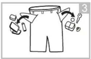 Diagram illustrating a garment pattern with labeled parts and directional arrows indicating movement or processing steps.