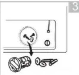 Diagram showing a device with a dial and a tool, indicating a process step with arrows pointing to the dial.