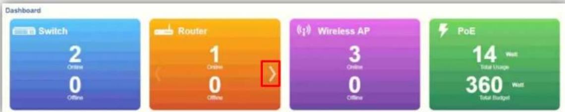 Dashboard Switch 2 Online 0 Offline Router 1 Online 0 Offline Wireless AP 3 Online 0 Offline PoE 14 Wait Total Usage 360 Wait Total Budget