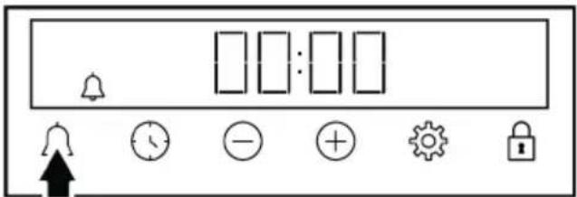 Control panel interface with icons for alarm, timer, minus sign, gear, lock, and bell symbol