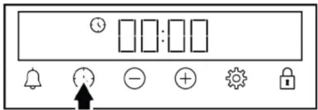 Control panel interface with display, function buttons, and directional icons including bell, clock, minus, plus, gear, lock.