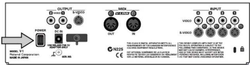 MODEL V-1 Roland Corporation MADE IN JAPAN OUTPUT VIDEO S-VIDEO DC IN USE ROUND PER 1U ADAPTOR ONLY SER. NO. MIDI SCNNN OUT IN THIS CLASS IS DIGITAL APPARATION METTS ALL REQUIREMENTS OF THE CANADIAN INTERPERIENCE CAUSING EQUIPMENT REGULATIONS. N225 GET APPEAR, HANDSME DE LA CLASSE B RESPECTE TUTLES LED EXEMED ON INSLEMENT WITH LE MATERIAL, SHINALLER IN CANADA. INPUT VIDEO S-VIDEO THIS DEVICE COMPULS WITH PART II OF THE ITEM ROUTS APPARATION IN SUBJECT TO THIS POLLING TWO CONDITIONS: 21 THIS DEVICE MAY NOT CAUSE HANDSIF INTERPERIENCE, AND 21 THIS DRIVE MUST ACCEPT ANY INTER PERFORMANCE RECHIVED, INCLUDING INTERPERIENCE ICE THAT CATING UNDEFINED OPERATION.