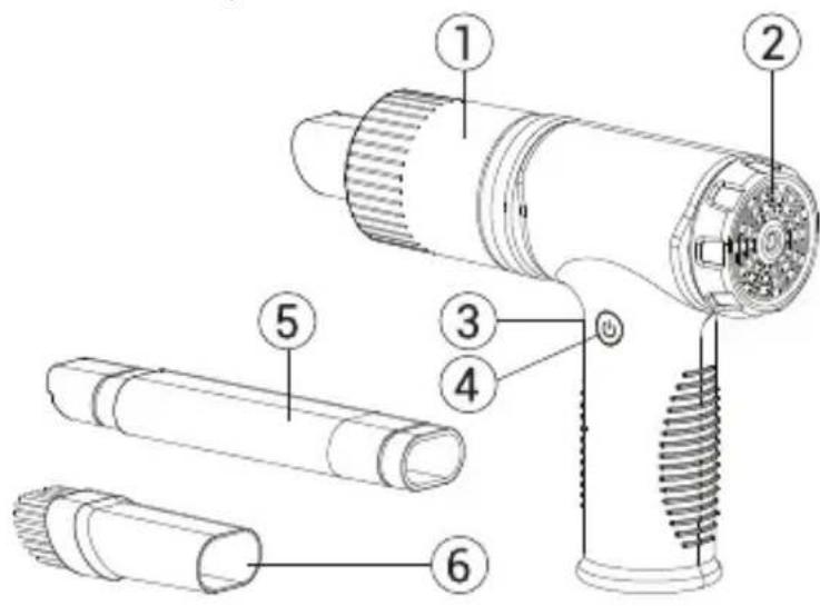 Technical diagram of a handheld device with numbered parts for identification