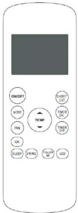 ON/OFF MODE FAN ION SLEEP SWING FOLLOW ME LED SHORT CUT TIMER ON TIMER OFF TEMP