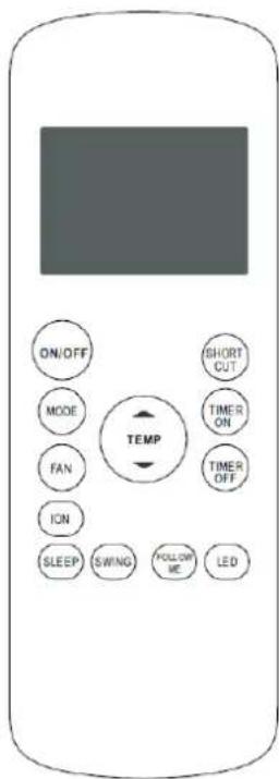 ON/OFF MODE FAN ION SLEEP SWING FOLLOW ME LED SHORT CUT TEMP TIMER ON TIMER OFF