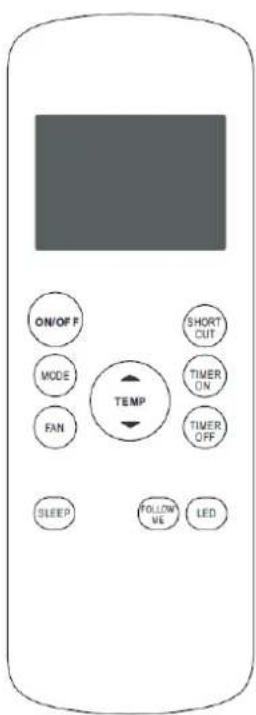 ON/OFF MODE FAN SLEEP SHORT CUT TIMER ON TIMER OFF TEMP FOLLOW ME LED
