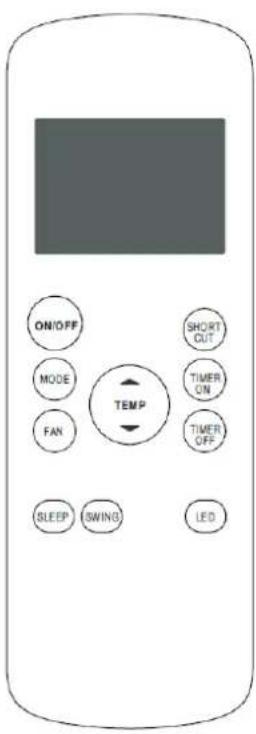 ON/OFF MODE FAN SLEEP SWING SHORT OUT TIMER ON TEMP TIMER OFF LED