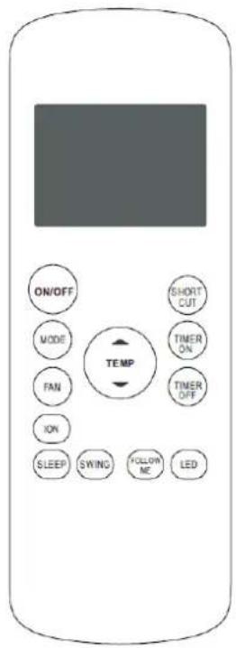 ON/OFF MODE FAN ION SLEEP SWING SHORT CUT TIMER ON TEMP TIMER OFF FOLLOW ME LED