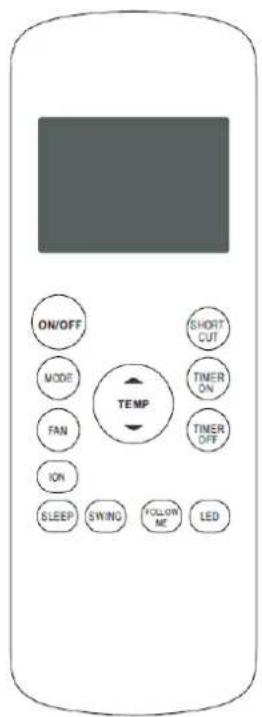 ON/OFF MODE FAN ION SLEEP SWING FOLLOW ME LED SHORT CUT TIMER ON TIMER OFF