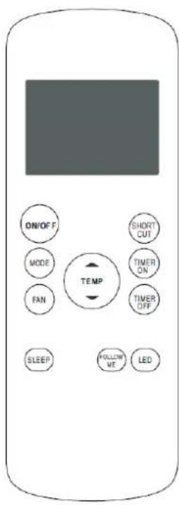 ON/OFF MODE FAN TEMP SHORT CUT TIMER ON TIMER OFF SLEEP FOLLOW ME LED