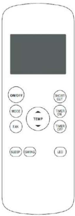 ON/OFF MODE FAN TEMP SHORT CUT TIMER ON TIMER OFF SLEEP SWING LED