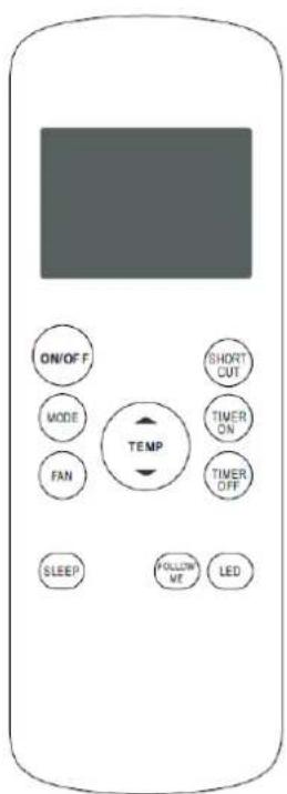 ON/OFF MODE FAN TEMP SHORT OUT TIMER ON TIMER OFF SLEEP FOLLOW ME LED