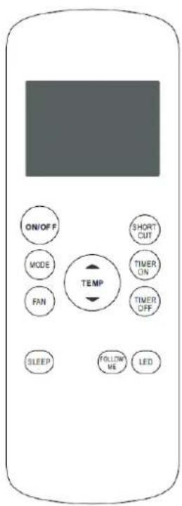 ON/OFF MODE FAN SLEEP SHORT CUT TIMER ON TIMER OFF TEMP FOLLOW ME LED