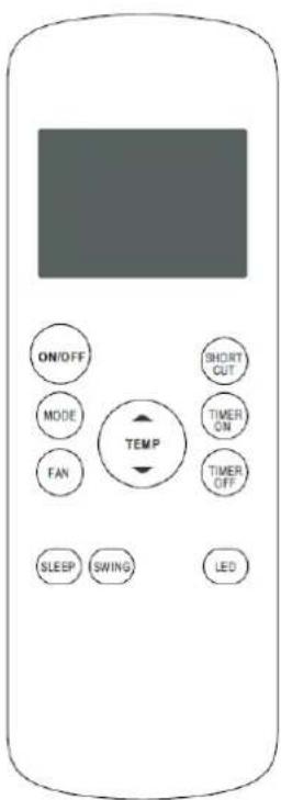ON/OFF MODE FAN TEMP SHORT CUT TIMER ON TIMER OFF SLEEP SWING LED