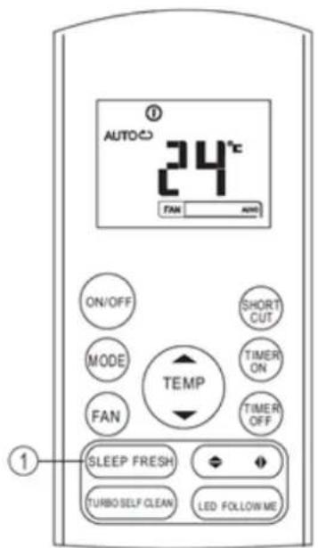 AUTO 24°C FAN AUTO ON/OFF MODE FAN SHORT CUT TEMP TIMER ON TIMER OFF SLEEP FRESH TURBO SELF CLEAN LED FOLLOW ME