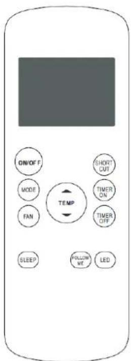 ON/OFF MODE FAN TEMP SHORT CUT TIMER ON TIMER OFF SLEEP FOLLOW ME LED