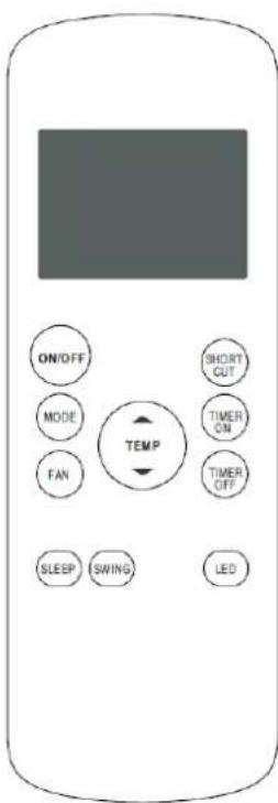 ON/OFF MODE FAN SLEEP SWING SHORT OUT TIMER ON TIMER OFF TEMP LED