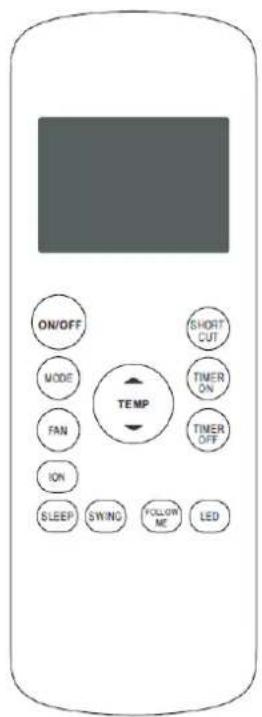 ON/OFF MODE FAN ION SLEEP SWING FOLLOW ME LED SHORT CUT TIMER ON TIMER OFF