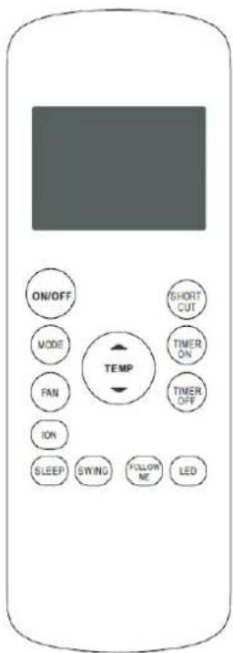 ON/OFF MODE FAN ION SLEEP SWING FOLLOW ME LED SHORT CUT TIMER ON TEMP TIMER OFF