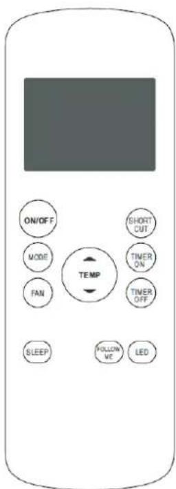 ON/OFF MODE FAN TEMP SHORT CUT TIMER ON TIMER OFF SLEEP FOLLOW ME LED