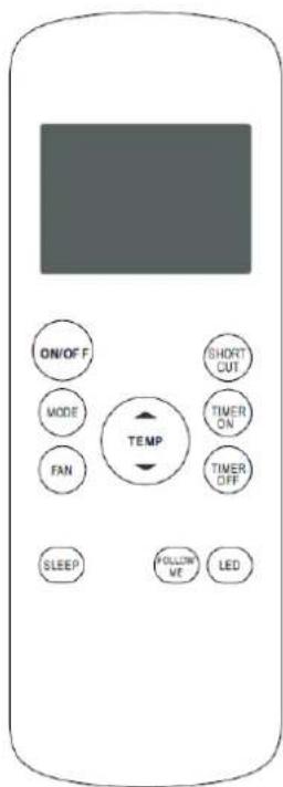 ON/OFF MODE FAN TEMP SHORT CUT TIMER ON TIMER OFF SLEEP FOLLOW ME LED