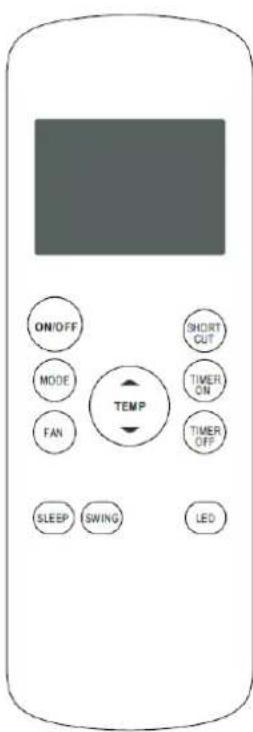 ON/OFF MODE FAN SLEEP SWING SHORT CUT TIMER ON TIMER OFF TEMP LED